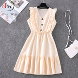 Women Summer Fashion Solid V Neck Ruffles Sleeve Elegant Party Dresses Vintage Beach Sundress Streetwear