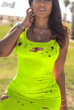 Out Holes 2023 Sexy Women Summer Dress Tie Dyeing Print Bodycon Mini Dress Beach Clubwear Sleeveless Short Pencil