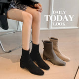 Zingj Comfortable ~2023 New Thick Heel Elastic Suede Thin Boots Versatile Korean Version Of High Heel-Outfit