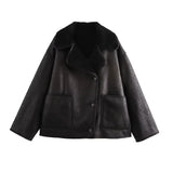 Fall Fashion Collar Three-Color Fur Integrated Long-Sleeved Jacket Women's