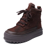 Layer Of Cow Skin Retro Thick-Bottomed Martin Boots Women Autumn And Winter New Leisurely Increase Short Boots To Keep Warm Wool Cotton