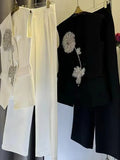 Sets Of 2025 Autumn And Winter New Sleeveless Nail Drill Flower Top High Waist Broad Leg Trousers Set