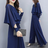 Spring New Ocean Atmosphere Large-Size Chiffon Two Sets Of Pants Fashion Age-Skinny Broad Leg Pants Suit