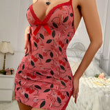 Sex Emotional Cherries Print Sexy Bare Back Sling Skirt Tatny