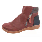 Short Boots Winter Fashion Leather Spliced Flat-Bottomed Zipper Martin Boots Large Women's