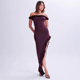 Women's Clothing 2025 Spring New Fashion High-End Breast-Wearing Dress Sexy One-Word Collar