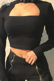 Streetwear Gothic Choker Halter T shirt Crop Tops Autumn Cut Out Sexy Long Sleeve Tshirt Women Cotton Top Tee