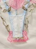 Blue Sheer Rose Embroidered Lingerie Set- Outfit