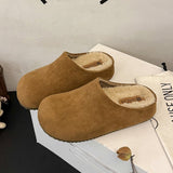 Base Plus Velvet Hairy Shoes Women 2025 Autumn And Winter New Simple Flat Floor Frosted Leather Wear Warm Birken