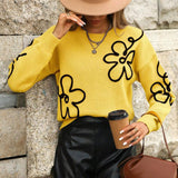 And Winter New Women's Sweater Fashion Flowers Three-Dimensional Embroidered Round Collar Long-Sleeved Knitted Shirt