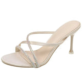 Sandals Water Drill Women's Fine And Exposed Toe 2025 Summer New One-Word With Half-Slippers Wearing Net Red