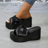 Slope And Slippers Women Wedge Slippers Denim Thick Bottom Slope With