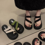 Of Toes Thick-Soled Slippers Women's Shoes Sandals Metal Buckle Small Comfortable Cool Slippers Outside Wearing Slippers High
