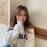 Zingj 2024 New Embroidered Letter Thin Hoodie Female Loose Round Collar Fashion Student Long Sleeve Jacket Coat