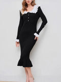 Retro-Collending Lotus Leaf-Side Elegant Knitted Dress Slimy Temperamental