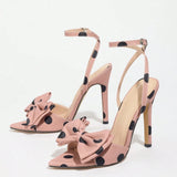 Women's High-Heeled Sandals Classic Wave Point Silk Texture Exquisite Bow Gentle Elegant College High