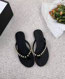 Pearl Leather Flat-Bottomed Flip-Flops Women Wear The New Summer 2025 Summer New Trendy Beach Feet Cool