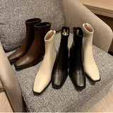 Women's Shoes Square Head Short Boots 2025 New Winter Korean Version Of High Heel And Thick Zipper Fashion Martin