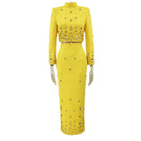 Star Fashion New Heavy Industry Nails Studded Short Top Dress Suit Two