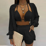 New Sexy Women's Pure Color Shorts Fashion Three-Piece