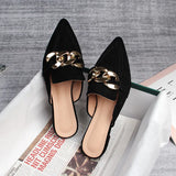 Bottom Half Slippers Women's Spring And Autumn New Pointed Metal Chain Muller Shoes Single Shoes 41-43