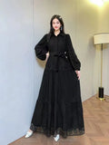 Retro Elegant Lace Splicing Strap To The Waist Lantern Sleeve Dress Female Thin Temperament Court Style