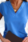 Simple Blouse Women Short Sleeve Office Lady Tops Mujer V-Neck Fashion Summer Casual 2023 Shirts Woman Clothes