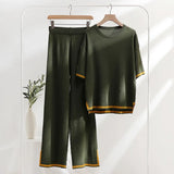 Simple Splicing Loose Short-Sleeved Sweater Top High Waist Thin Leg Pants Two