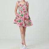 Women's Temperament Print Lantern Sleeve Belt Shirt Dress Dress