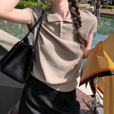 Money Style Collar Short Sleeve Knitted Shirt Women's Summer Simple Polo Shirt T-Shirt Loose Thin Half-Sleeved