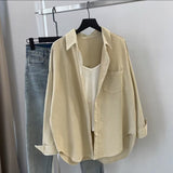 Shirt Women Loose Design Small Long Sleeves Long Folded Wearing Solid Shirt Outside The Shirt On The