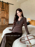 Xixi 2025 Autumn White Label New Temperament Flower V-Neck Wool Bottom Shirt 100 Top Women
