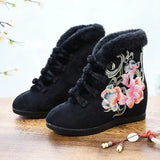 Zingj Boots Short Boots With Cotton And Wool Embroidered Boots, Embroidered Shoes Cloth Boots Inside The High Wedge Women's