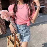 Zingj T-Shirt Women 2024 Summer Dress New Foreign Style Round Collar Love Embroidery Loose Korean Jacket Women's