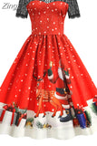 Women Christmas Dress Short Sleeve Lace Sexy Evening Party Dresses Tunic 50s Hepburn Elegant