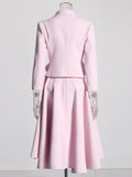 2025 New Pink Three-Dimensional Rose Two-Piece Set Of Waist Thin Suit + 100 Folds Medium And Long Skirt