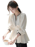New Spring Unique Super-Looking Temperament Blouse High-End Feeling Small Fragrant Style White Denswear Shirt