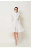 Elegant Bubble Sleeve Lace Splicing Mesh Dress Women's Court Collar Lantern Sleeve A-Word