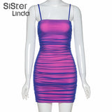 Elegant Mesh Sling Bodycon Mini Dress Women 2023Spring Sexy Club Party Night Wear Dress Ladies Vestidos De Mujer