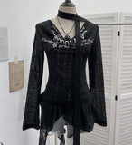 Shooting Retro Irregularly Hollow Knitted Jersey Dress Girl With Hottie Word Shoulder Collar Blouse