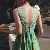 Women's Suspension Printed Dress Fashioned Lace-Back With Cake Dress
