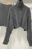 Winter Loose Elegant Outfit Highneck Cropped Pullover Sweater and Elastic Waist Mini Skirt Slim Warm Knitting 2 Piece