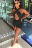 Sexy Ruched Night Party Dress 2023 Club Outfits for Women Cut Out Cross Halter Backless Summer Cute Mini Bodycon
