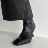Zingj Soft Korean Leather High Heel Ankle Boots Women's Thin Heel Women's Shoes Side Zipper Is Comfortable-Outfit