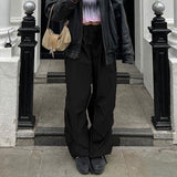 Women's New Trousers Big Pocket Drawstring Trousers Stylish Low-Rise Broad-Legged Casual