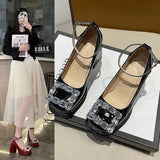 Height Height Red And Mary Treasure Shoes Engagement Shoes Show Toast Thick Heel Does Not Tired Wedding Shoes Daily Single