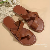Retro Flat-Bottomed Toe Slippers Women Wearing A Word With Cross-Beach Cool