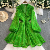 Spring And Summer Sweet Court Style V Collar Lantern Sleeve Fashion Embroidery Spoon Thin A Word Elegant Dress Woman