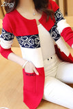 Women Long Sweater Korean 2023 Autumn Cashmere Cardigan Knitted Sweater Rose Red Fashion Print Winter Sweaters 7479