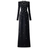 Star Temperament Elegant Heavy Industry Nails And Diamonds Long Sleeve Long Dress Dress Dress